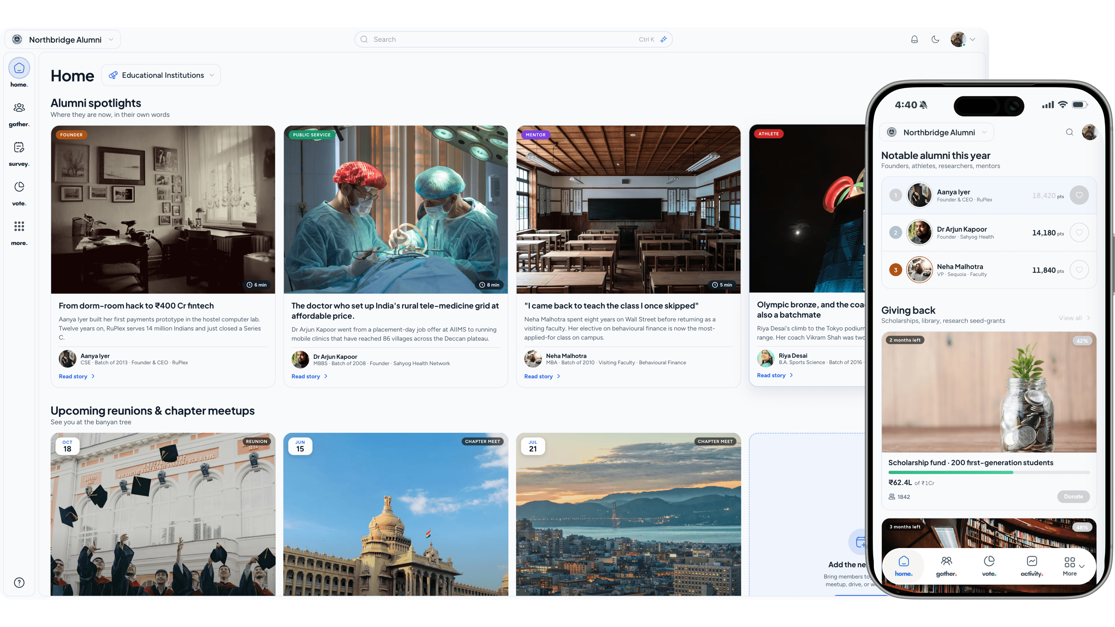 Enclira platform preview showing a private community dashboard